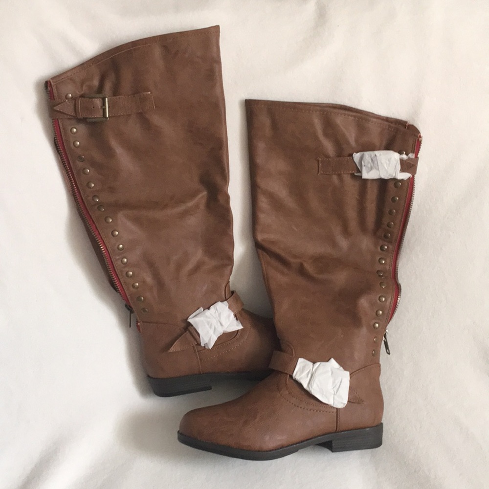 NWT wide calf brown knee-high riding boots